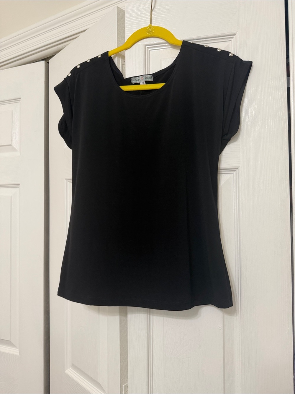Vintage Suzie Black Short Sleeve Top with Shoulder Studs